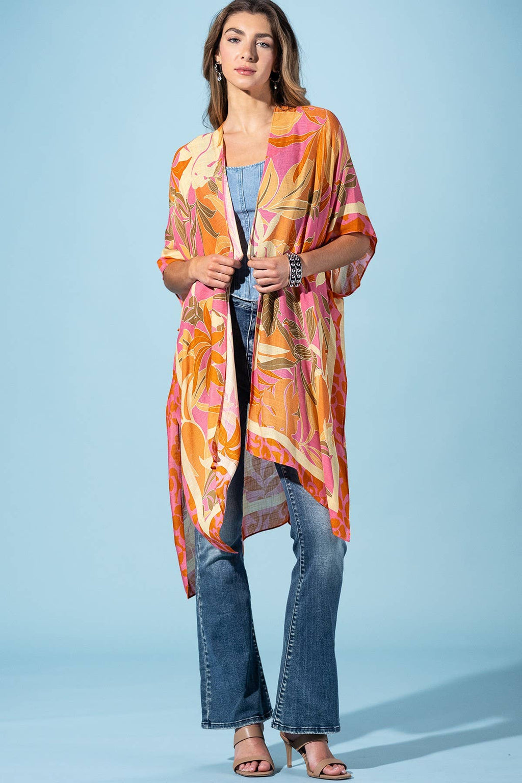 Coral Petals Viscose Kimono (OSFA)