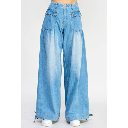 The Kora Wide Denim Pants: Light Wash (S-L)