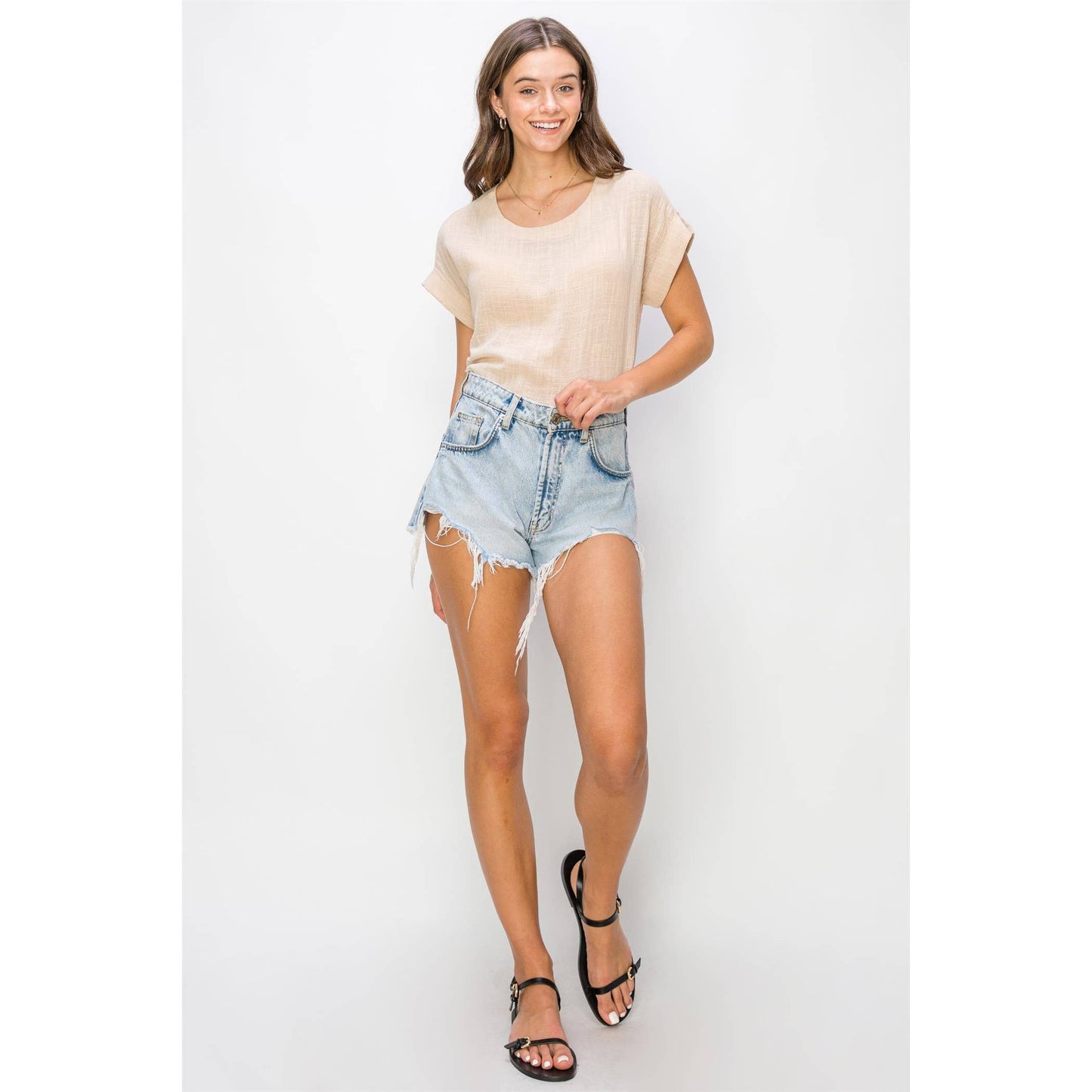Classy And Cute Cuffed Short Sleeve Top (S-L)