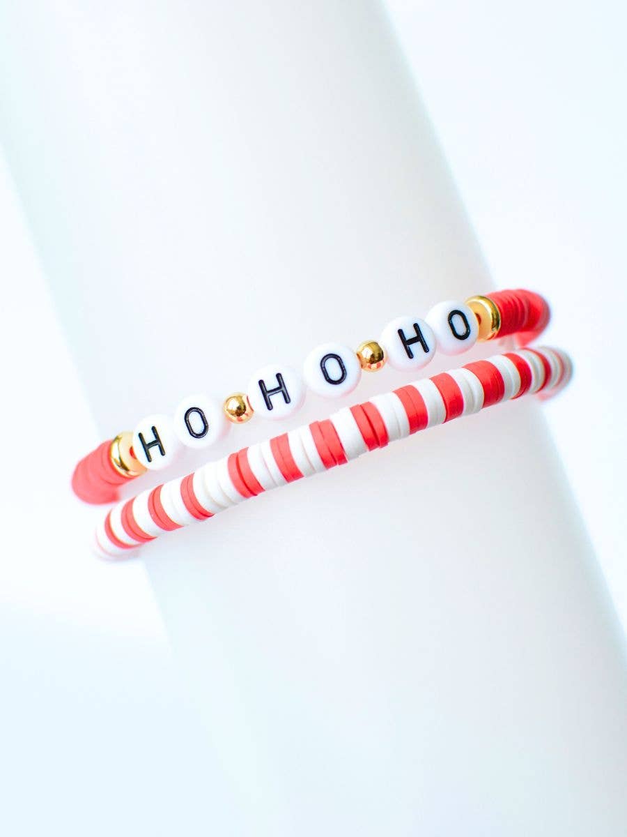HO Ho Ho Santa Claus Christmas Holiday Red Bracelet Set
