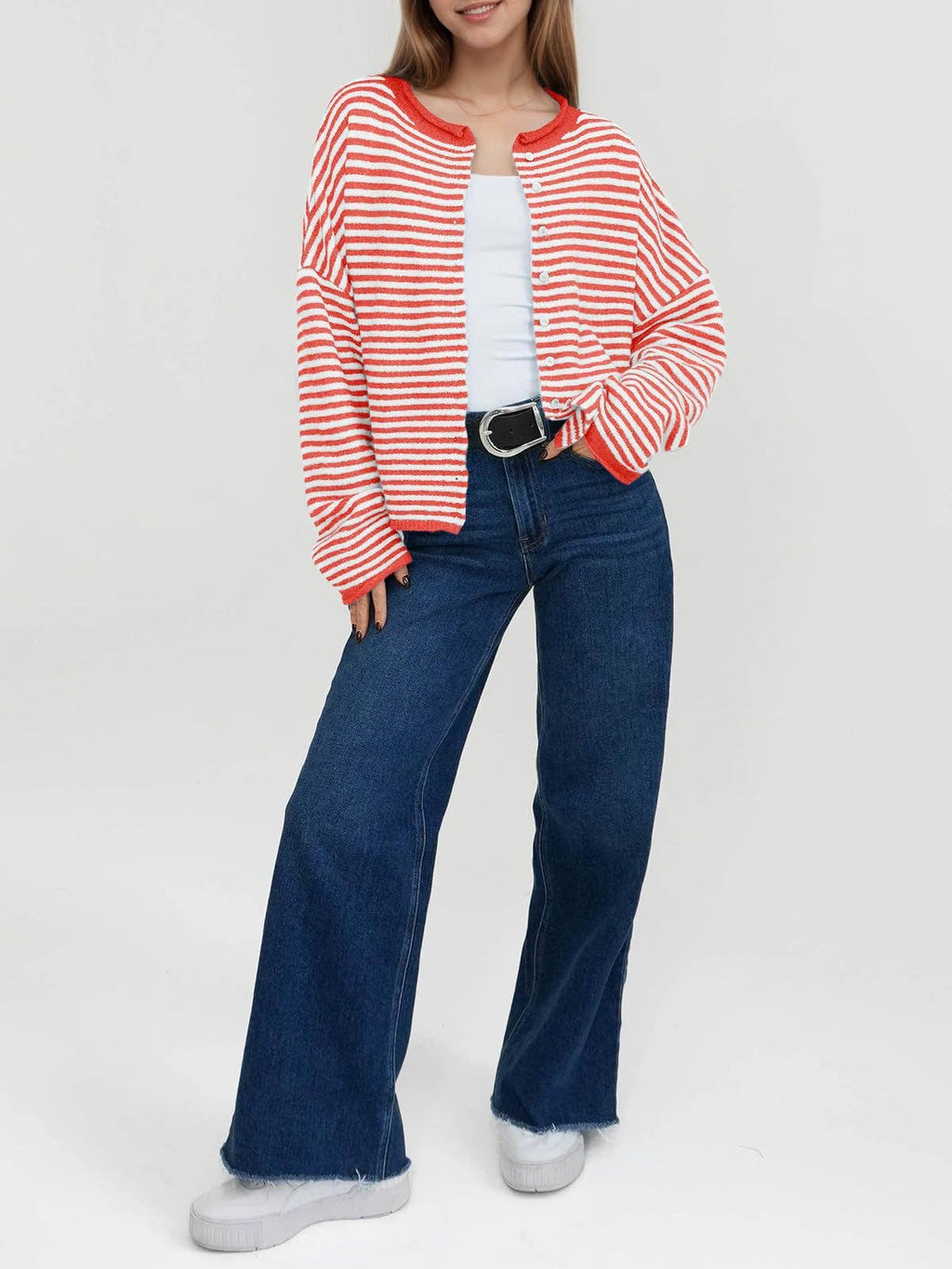 Striped Color Block Cardigan Sweater | Long Sleeve Casual Open Front (S-XL)