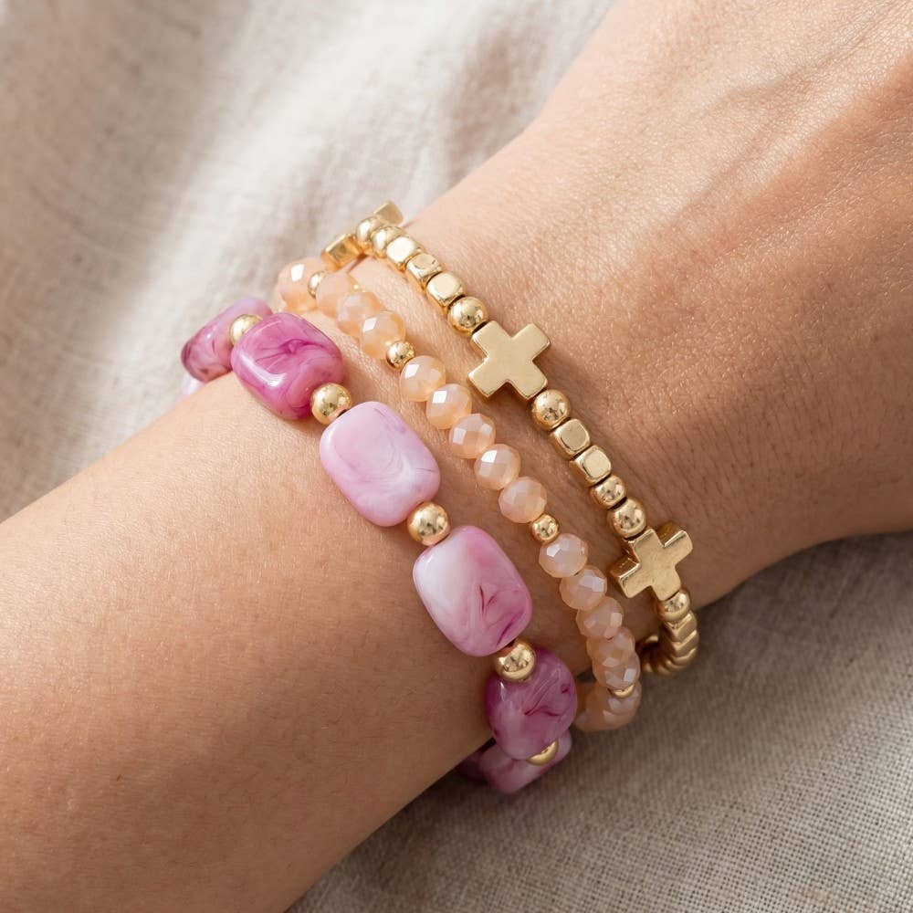 Mixed Glass And Metallic Beaded Bracelet Set