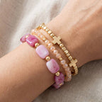 Mixed Glass And Metallic Beaded Bracelet Set