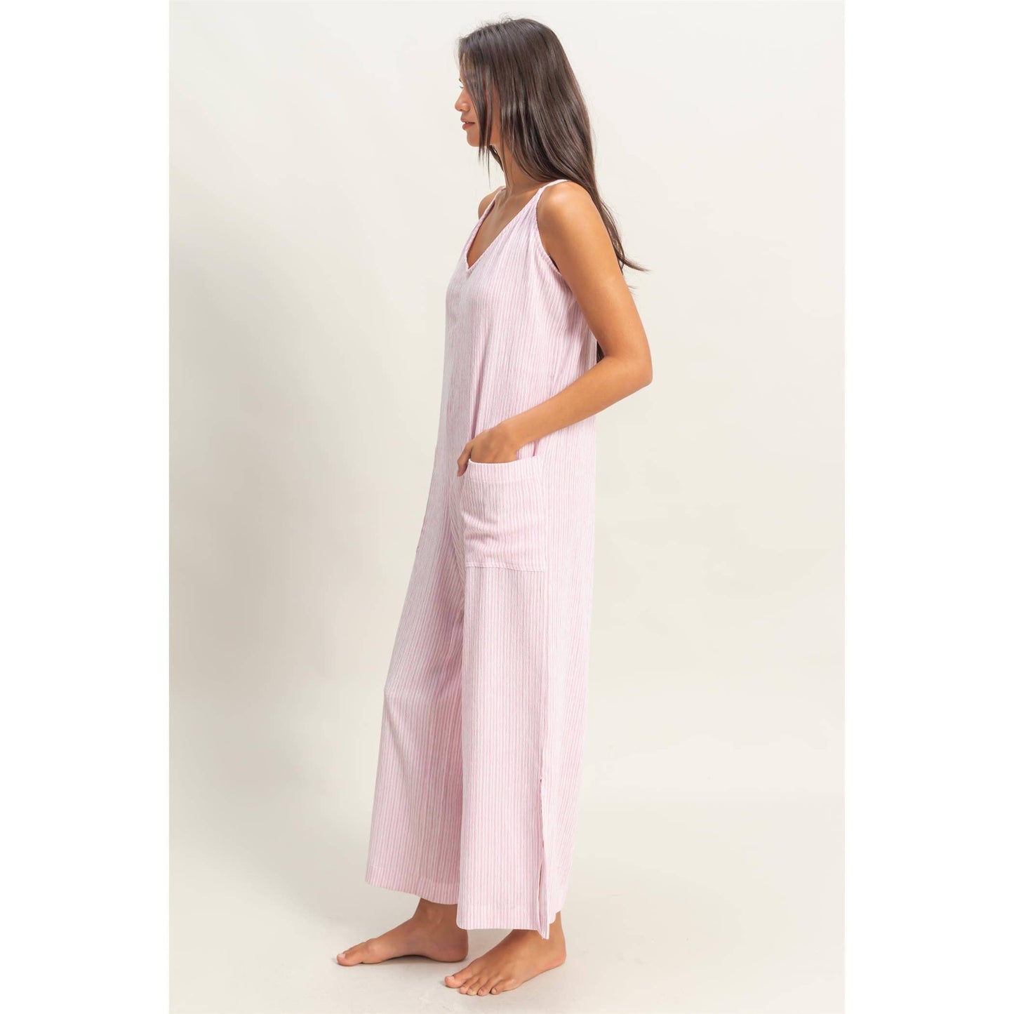 Striped V-Neck Sleeveless Jumpsuit