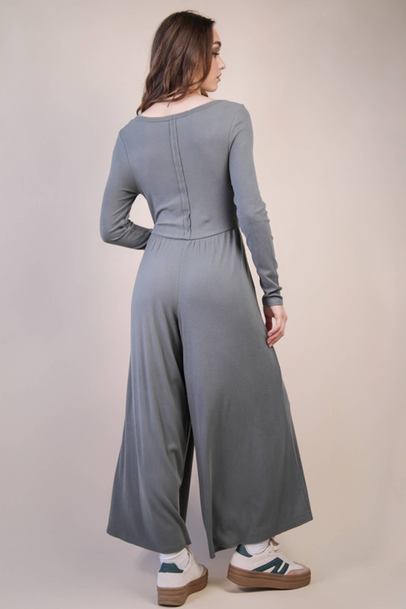 The Diana Wide Leg Solid Knit Casual Jumpsuit (S-L)
