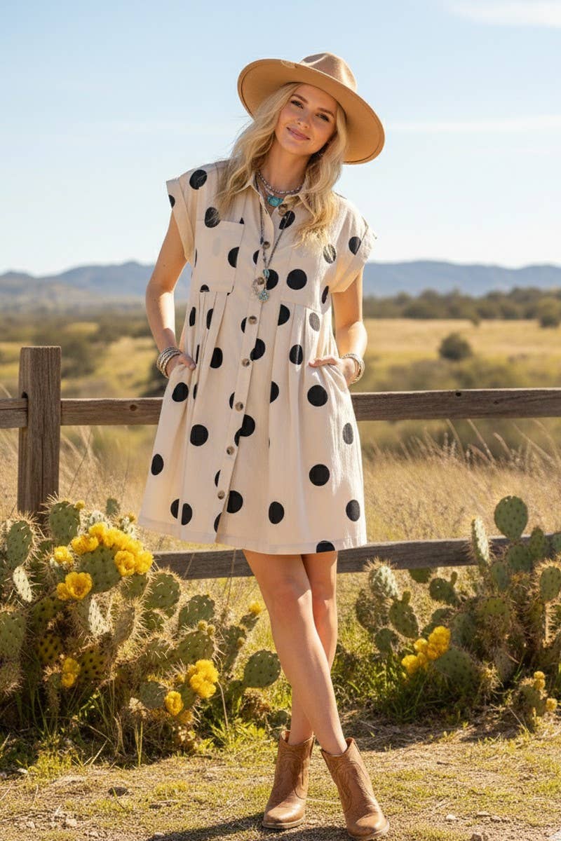 The Polka Dot Button Down Pleated Mini Dress (S-L)