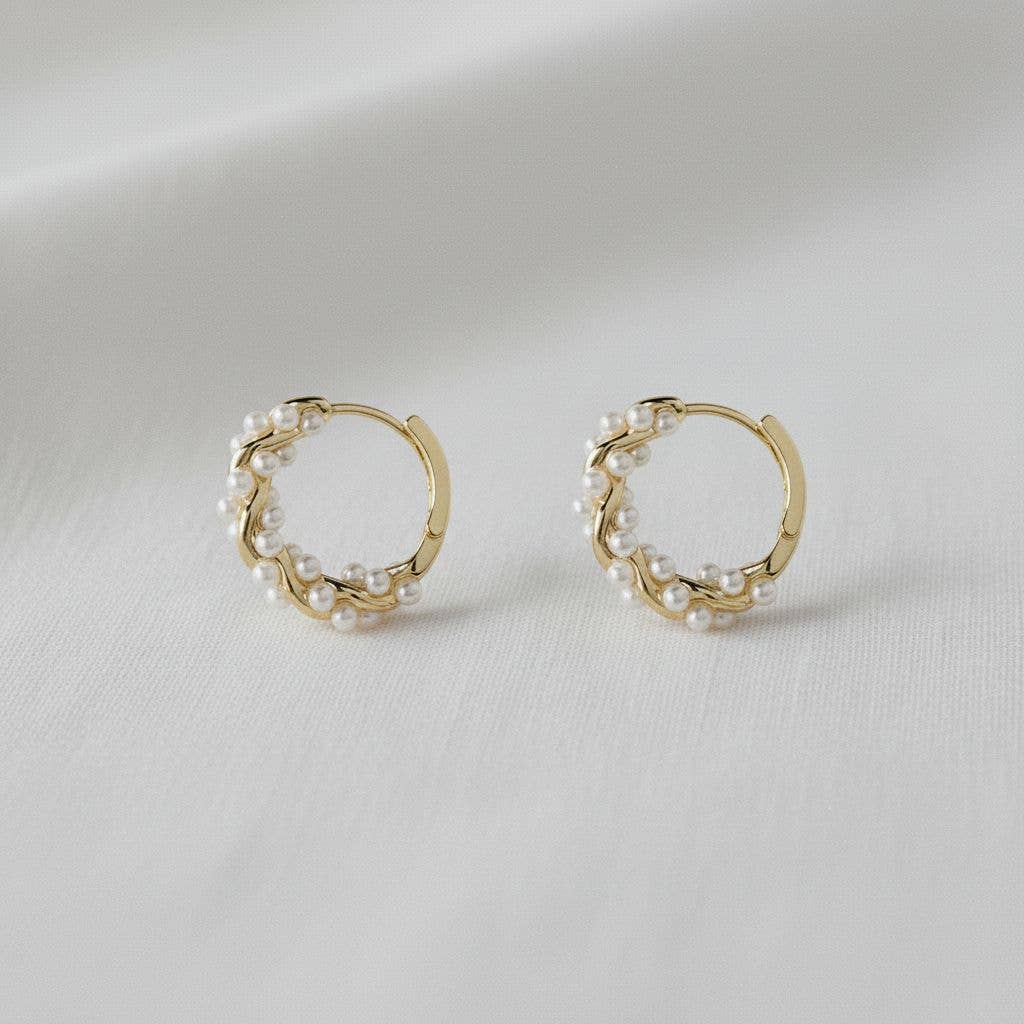 Elegant French Inspired Pearl Hoop Earrings