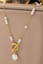 18K Gold Plated Waterproof Stainless Steel Chain Necklace w/ pearls
