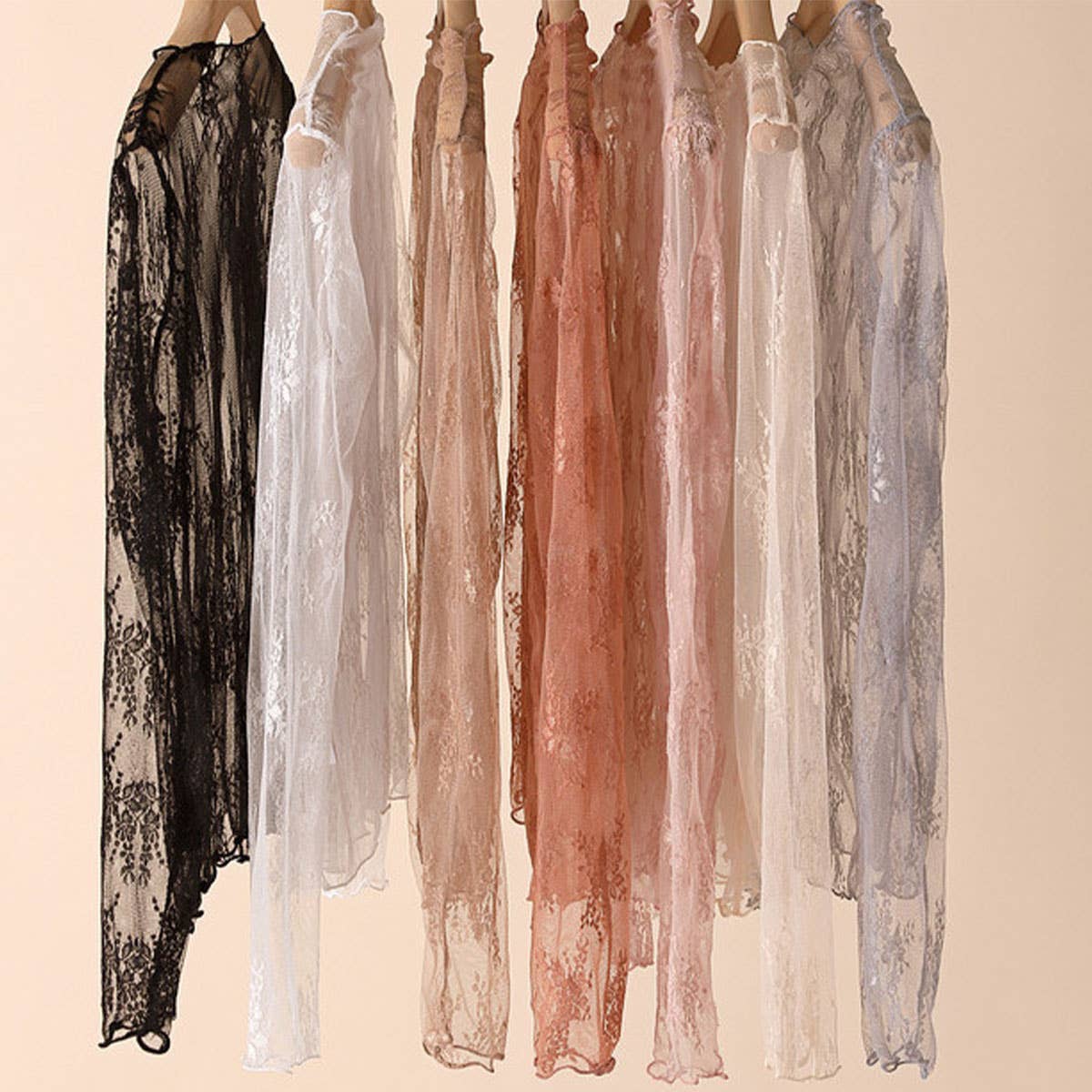 Floral Mesh Long Sleeve Lace Top (S-XL)(Multiple Color Options)