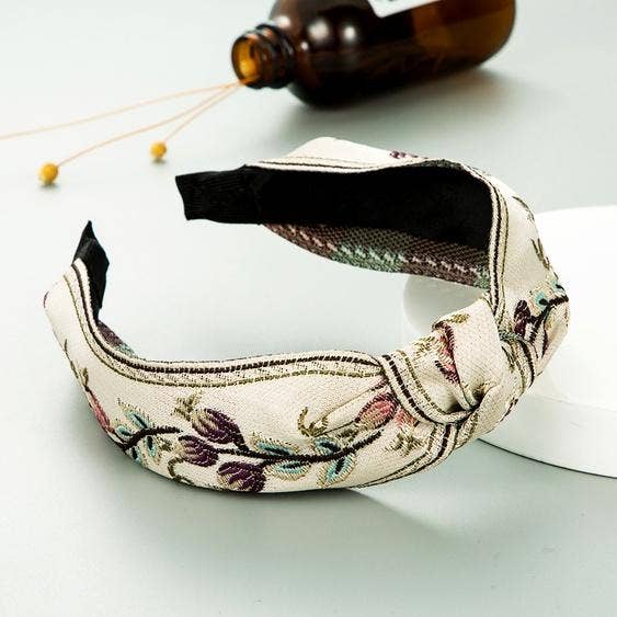 Vintage Embroided Headband (White version)