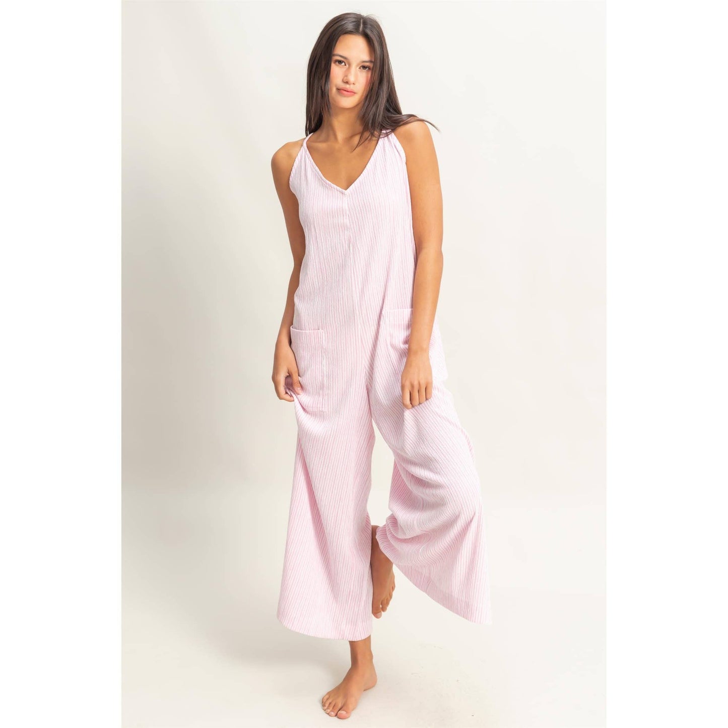 Striped V-Neck Sleeveless Jumpsuit