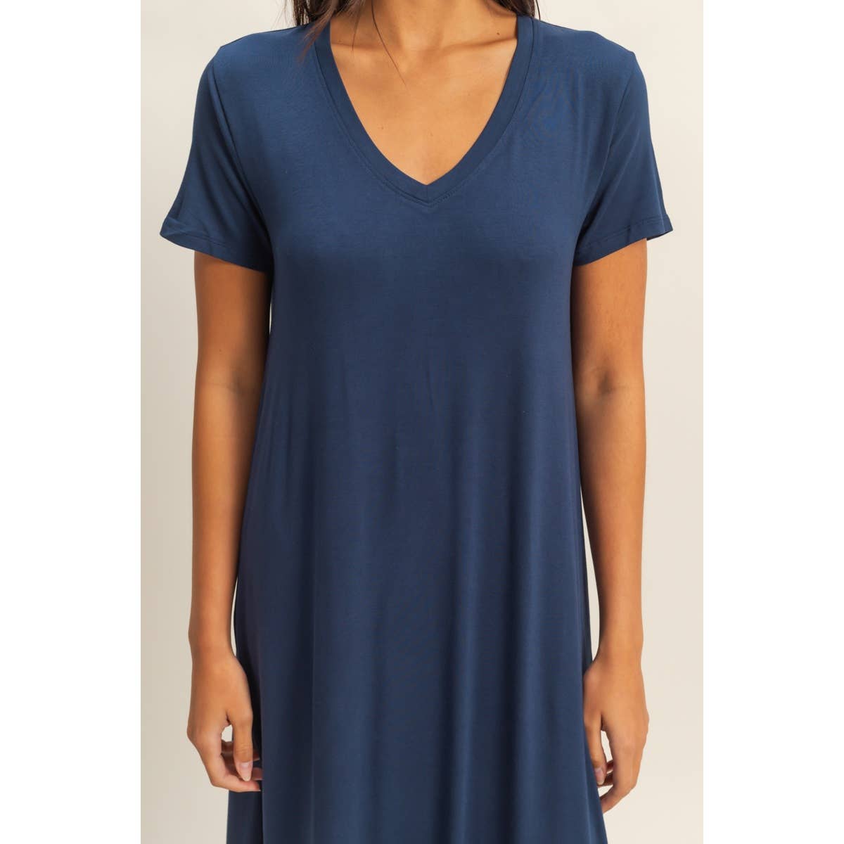V-Neck Short Sleeve Midi Dress (S-L)