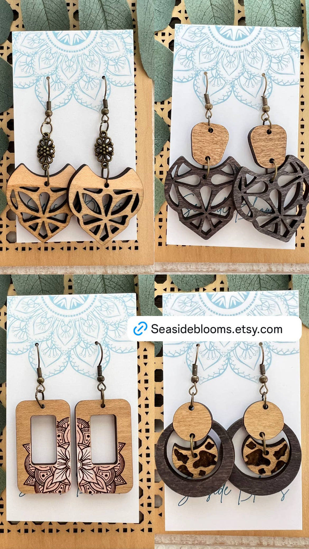 Boho hand painted lightweight maple wood earrings 