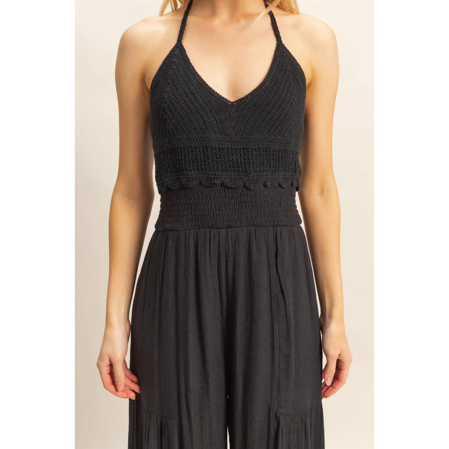 Halter Neck Crochet Wide Leg Jumpsuit (S-L)