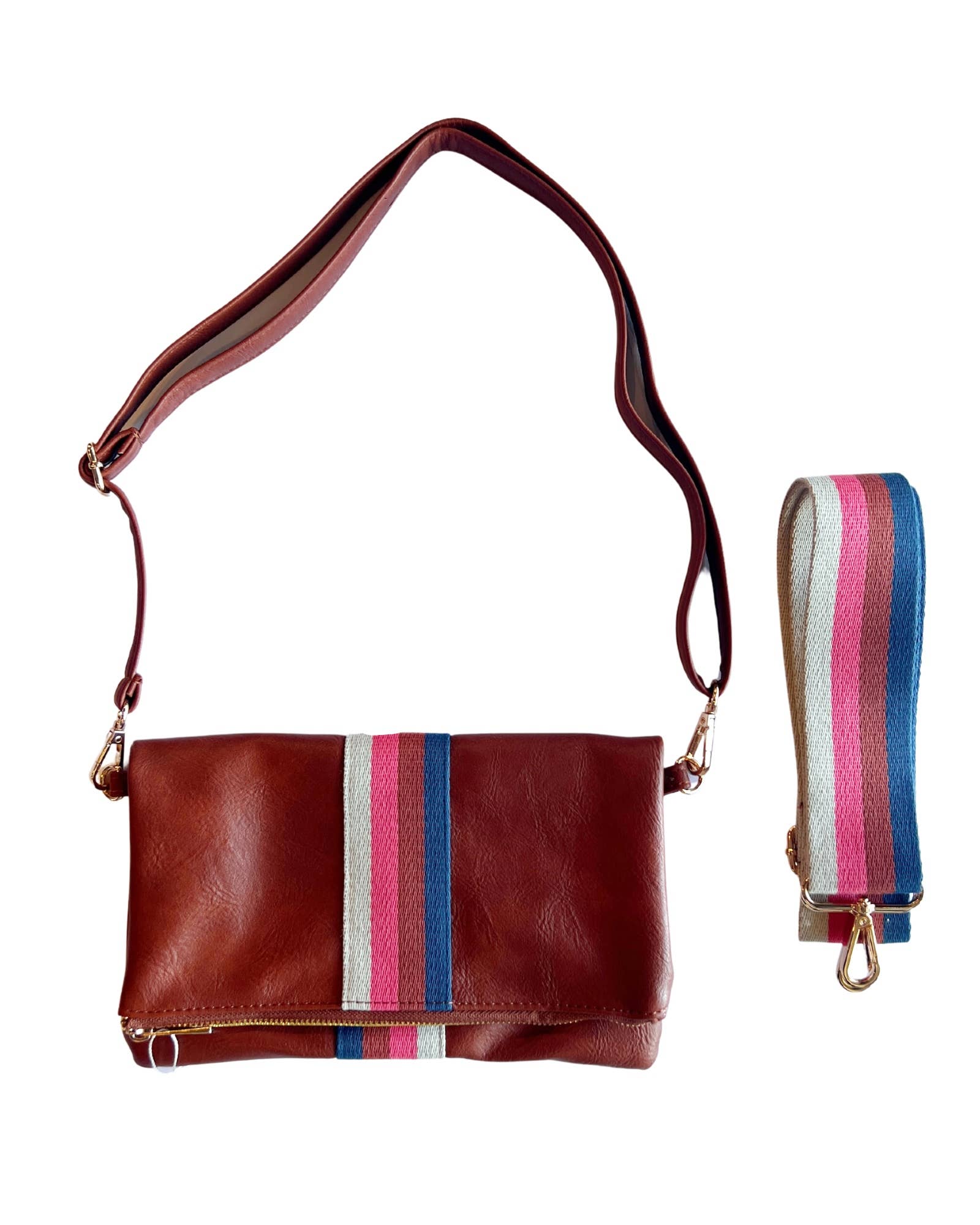 SALE! Cognac Stripe crossbody/ bum fanny bag / clutch w/ strap