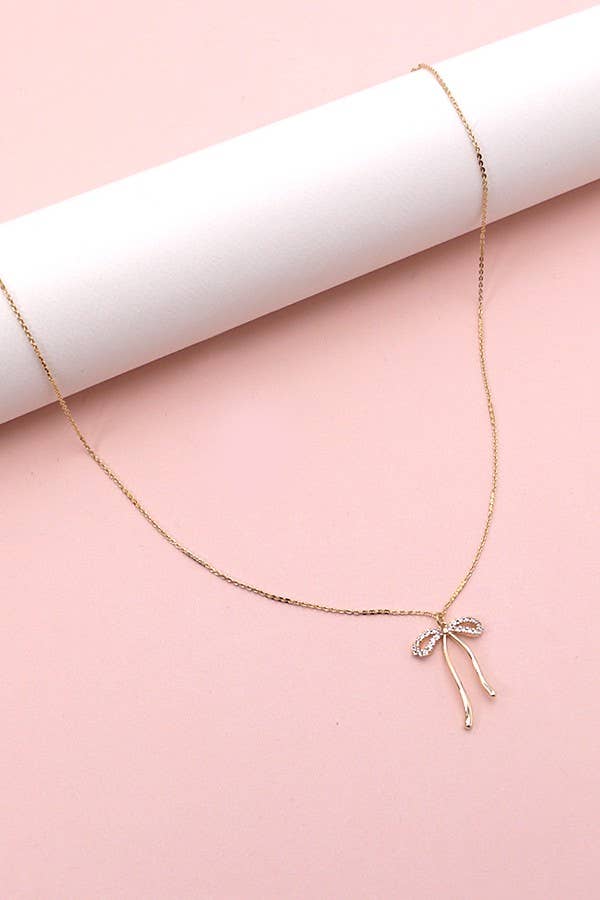 RHINESTONE BOW PENDANT NECKLACE (GOLD)