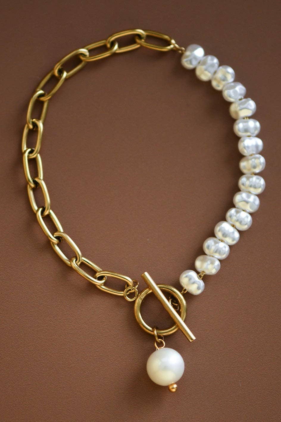 18K Gold Plated Waterproof Stainless Steel Chain + Pearls Bracelet