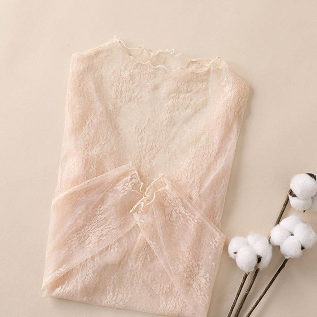 Floral Mesh Long Sleeve Lace Top (S-XL)(Multiple Color Options)