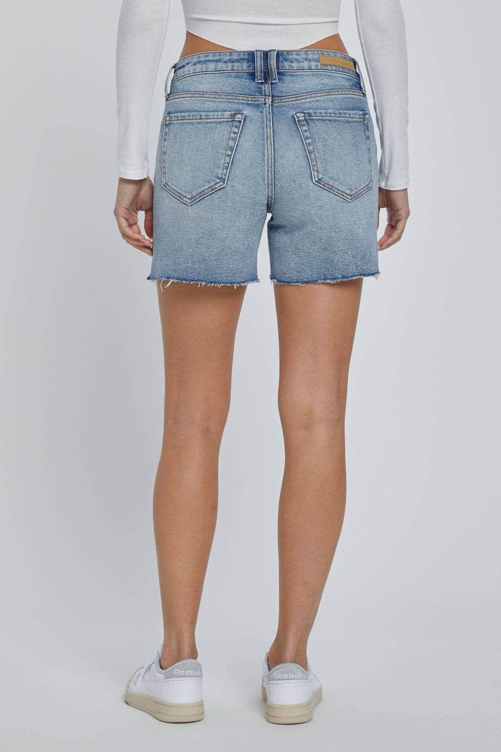 Cello Jeans-Mid Rise Midi Short with Side Slit-MEDIUM WASH (S-XL)
