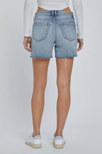 Cello Jeans-Mid Rise Midi Short with Side Slit-MEDIUM WASH (S-XL)
