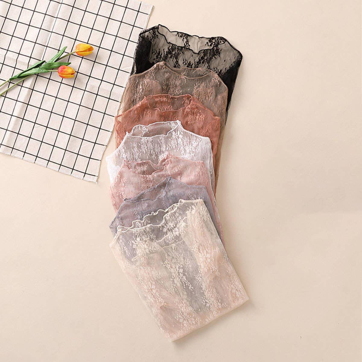 Floral Mesh Long Sleeve Lace Top (S-XL)(Multiple Color Options)