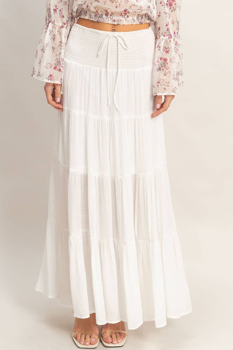 Highwaist Drawstring Tiered Skirt (S-L)