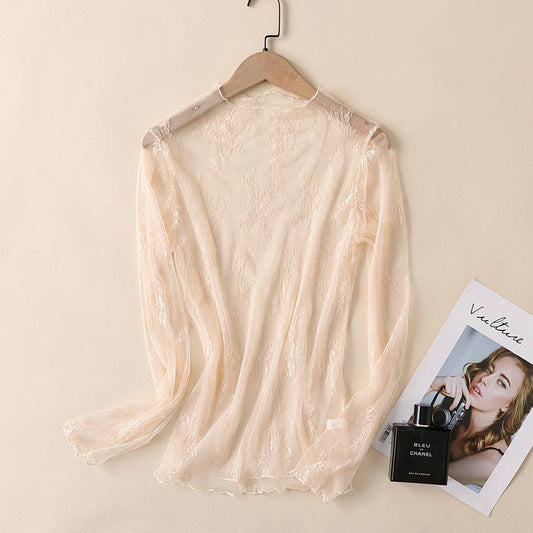 Floral Mesh Long Sleeve Lace Top (S-XL)(Multiple Color Options)