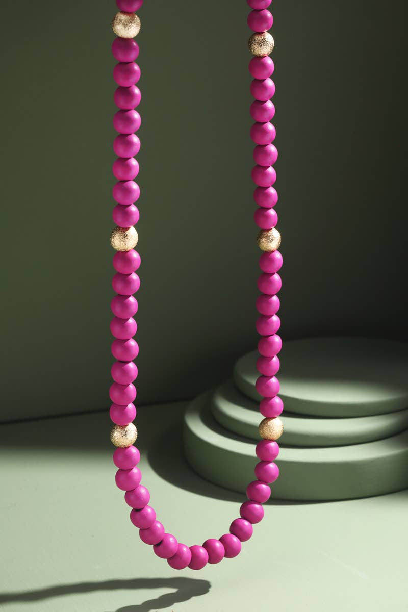 Colored Wood Beaded Necklace (2 Colors)