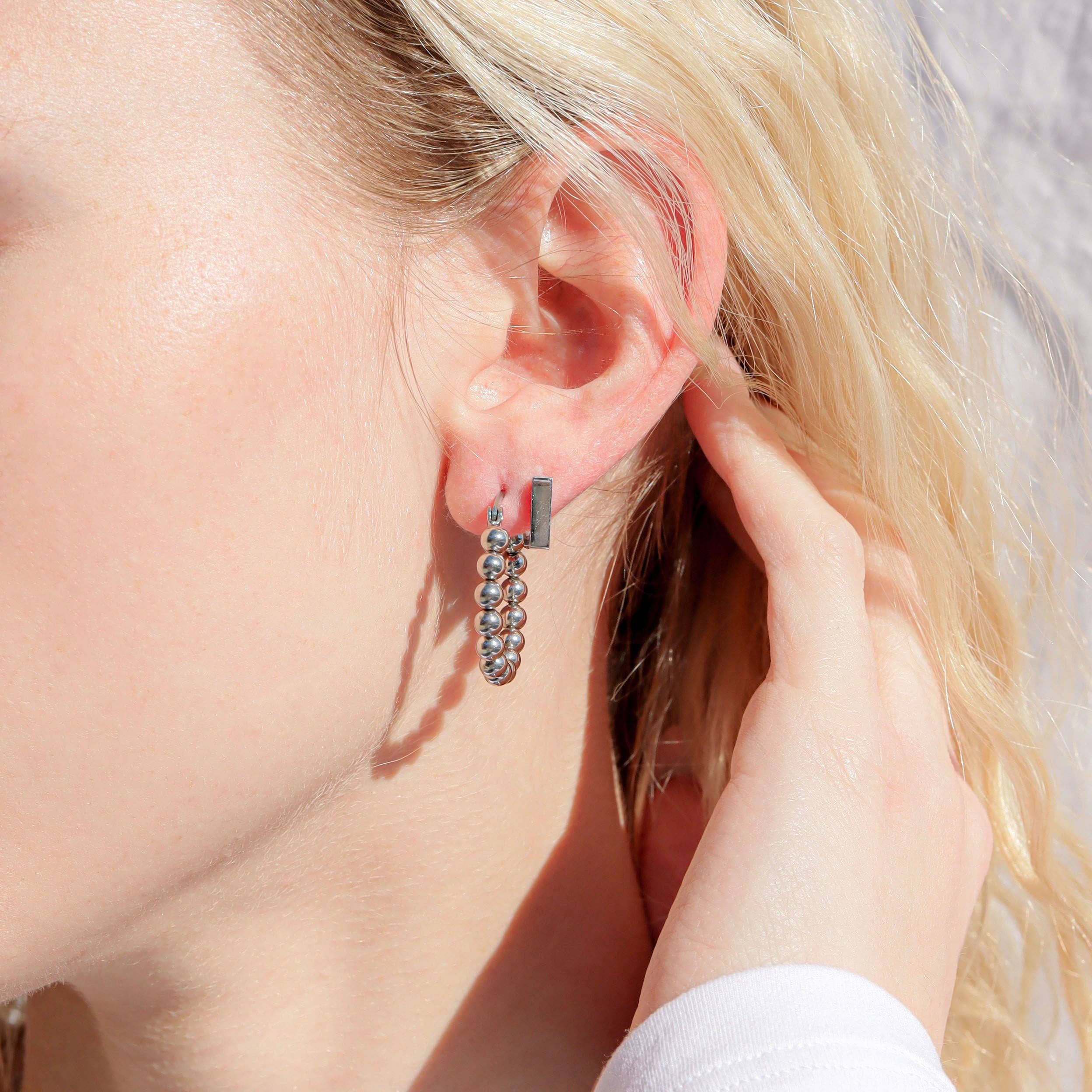 18K Gold PVD Stainless Steel Circle Ball Hoop Earrings