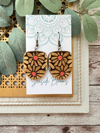 Boho hand painted flower maple wood earrings