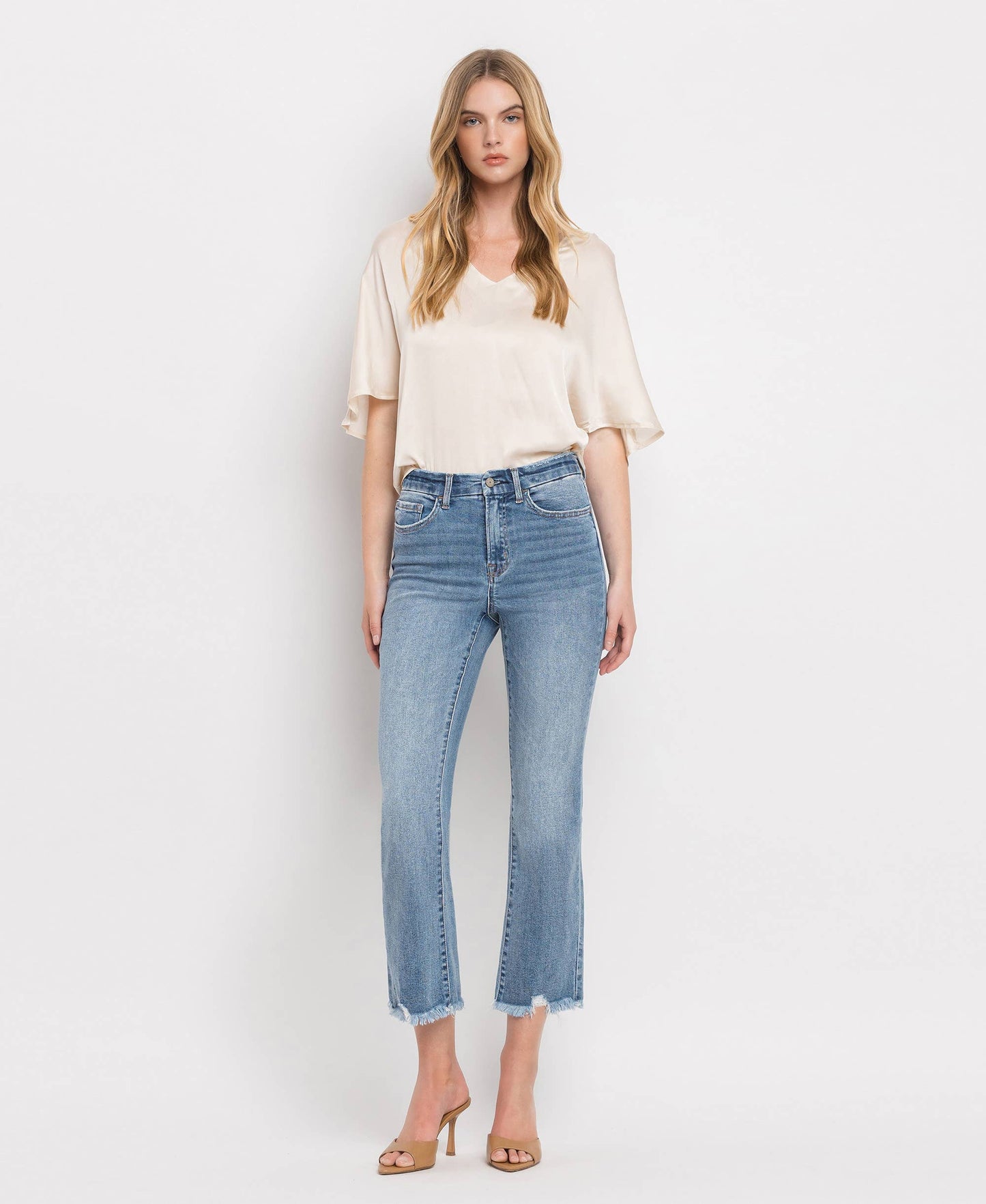 Vervet by Flying Monkey - Bella-HIGH RISE FRAYED HEM CROP FLARE JEANS