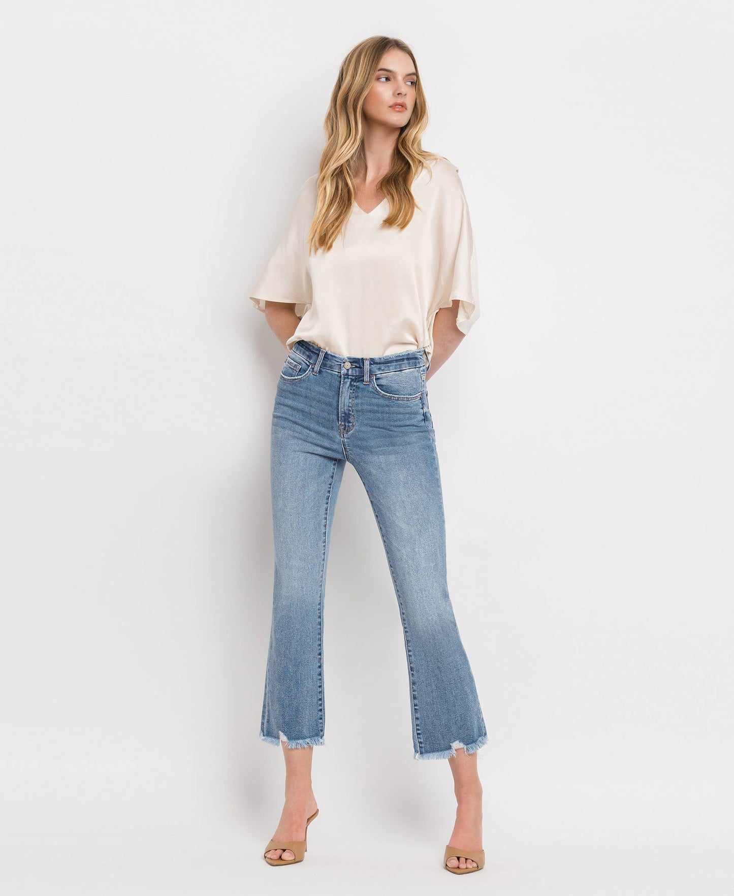 Vervet by Flying Monkey - Bella-HIGH RISE FRAYED HEM CROP FLARE JEANS