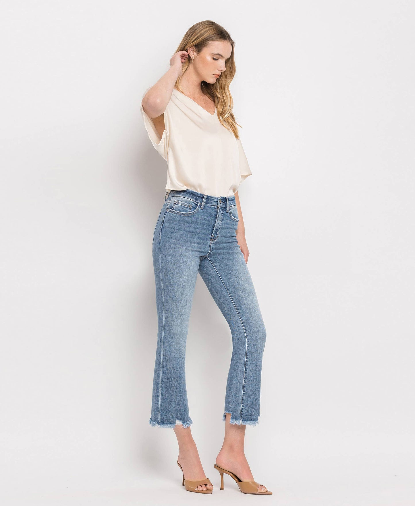 Vervet by Flying Monkey - Bella-HIGH RISE FRAYED HEM CROP FLARE JEANS