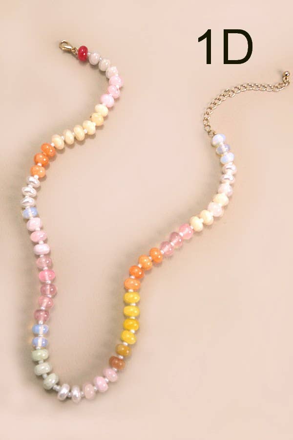 NATURAL AGATE GLASS SEMI PRECIOUS BEAD NECKLACE(2 Colors)