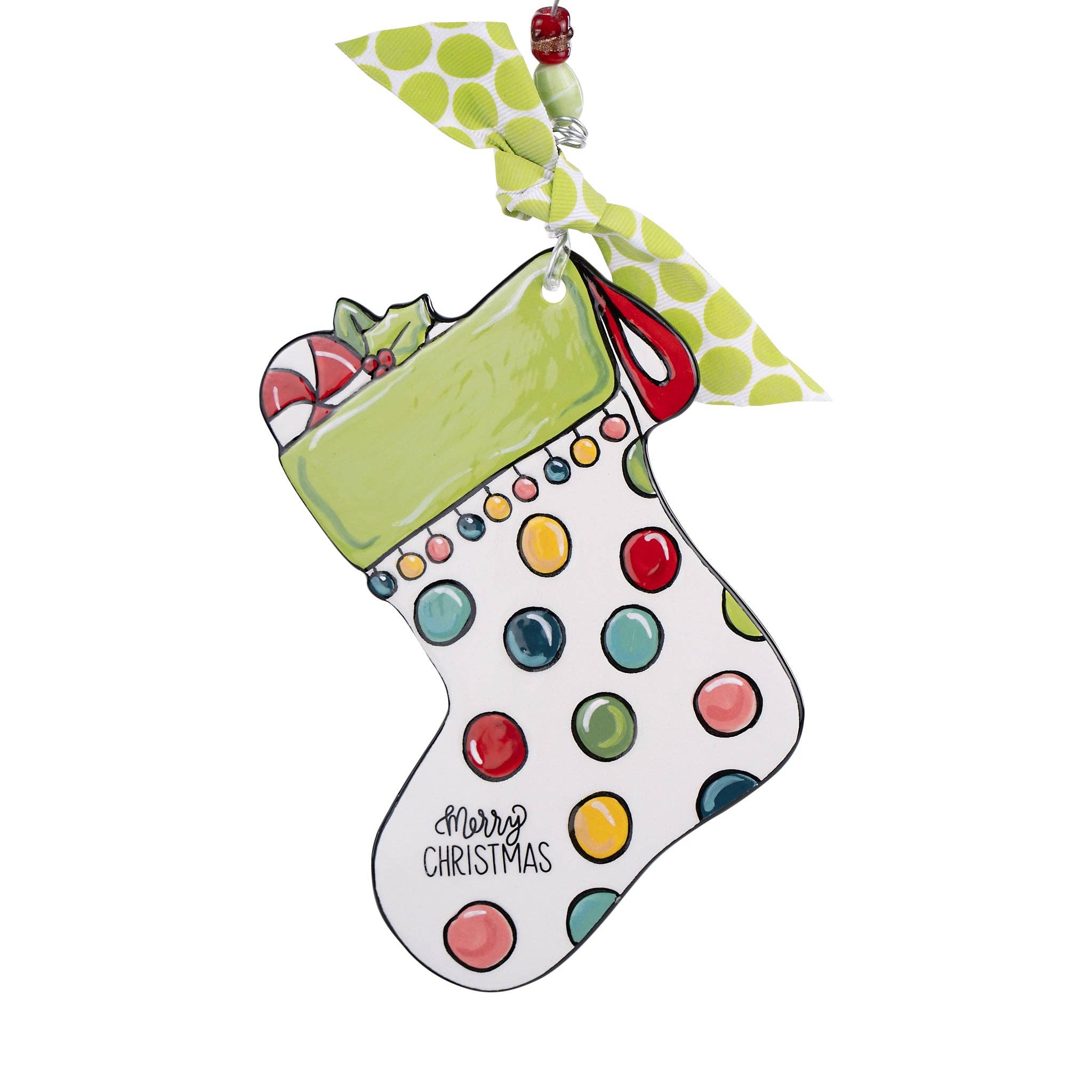 Glory Haus - Peppermint Polka Dot Stocking Flat Holiday Ornament