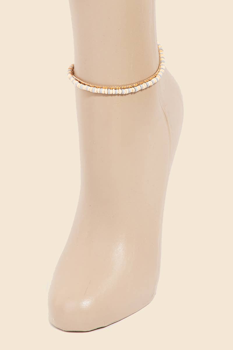 Layered Bead Snake Chain Anklet (3 Color Options)