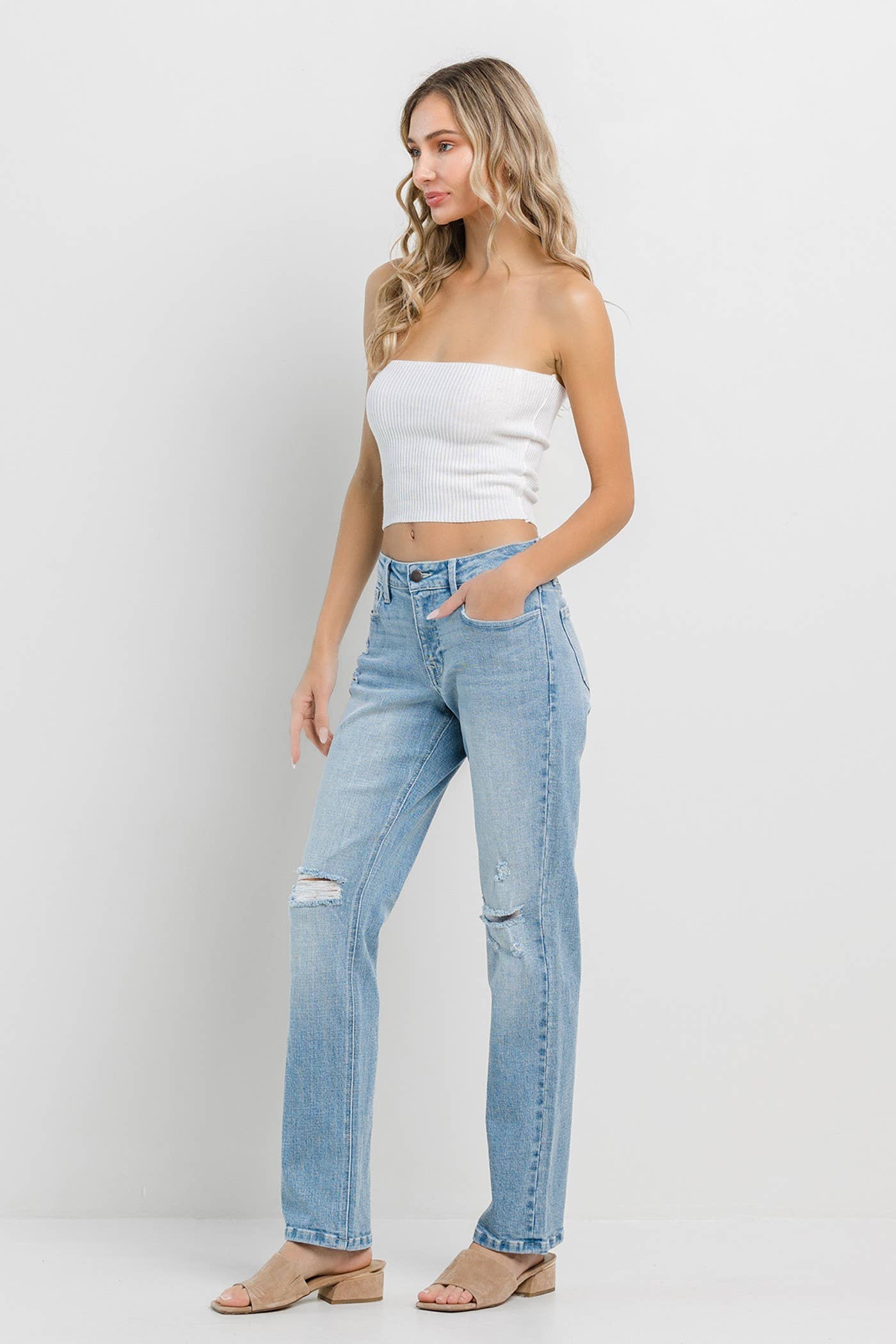 Jelly “Mom” Jeans - Straight with Knee Rips (1-13)