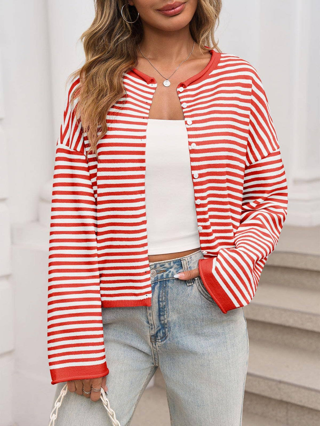 Striped Color Block Cardigan Sweater | Long Sleeve Casual Open Front (S-XL)