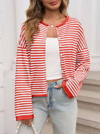 Striped Color Block Cardigan Sweater | Long Sleeve Casual Open Front (S-XL)