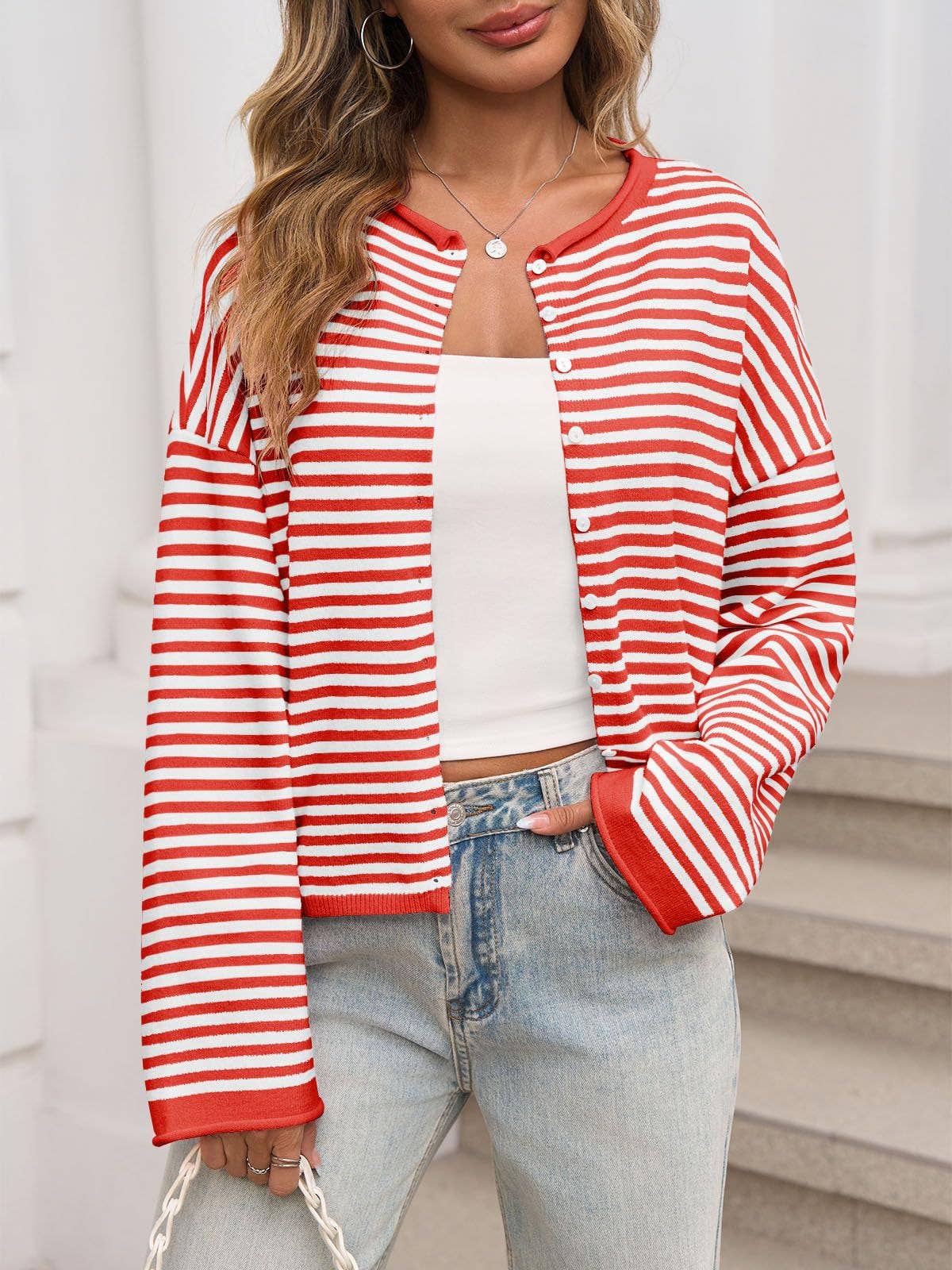 Striped Color Block Cardigan Sweater | Long Sleeve Casual Open Front (S-XL)