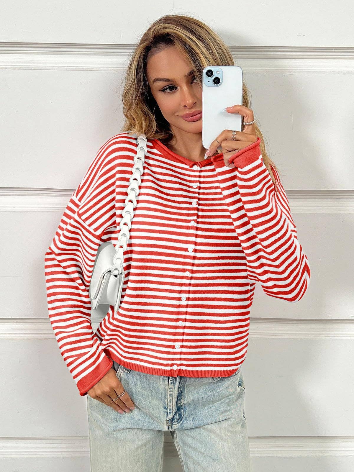 Striped Color Block Cardigan Sweater | Long Sleeve Casual Open Front (S-XL)