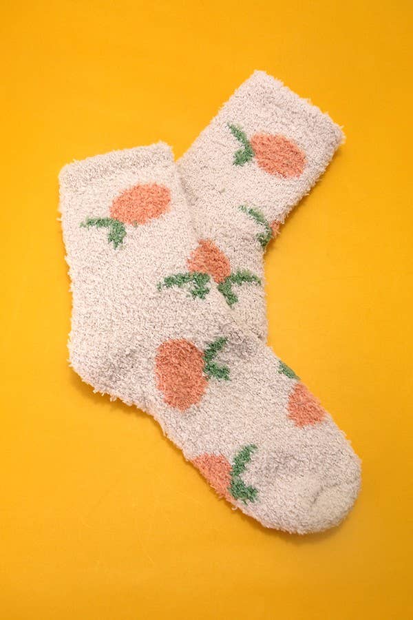 WARM CORAL FLEECE PLUSH FRUIT FLOWER FUZZY SOCKS