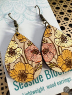 Boho floral hand painted maple wood floral earrings