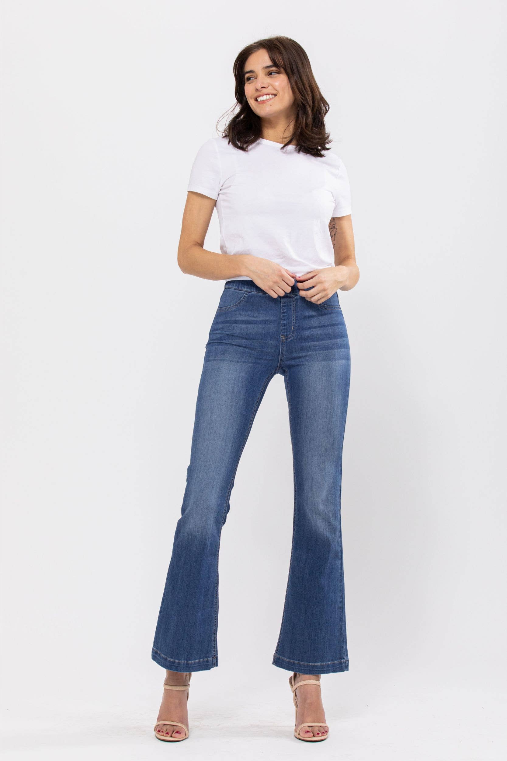 Cello Jeans - Medium Wash Flared Jegging 30" Inseam (PETITE)