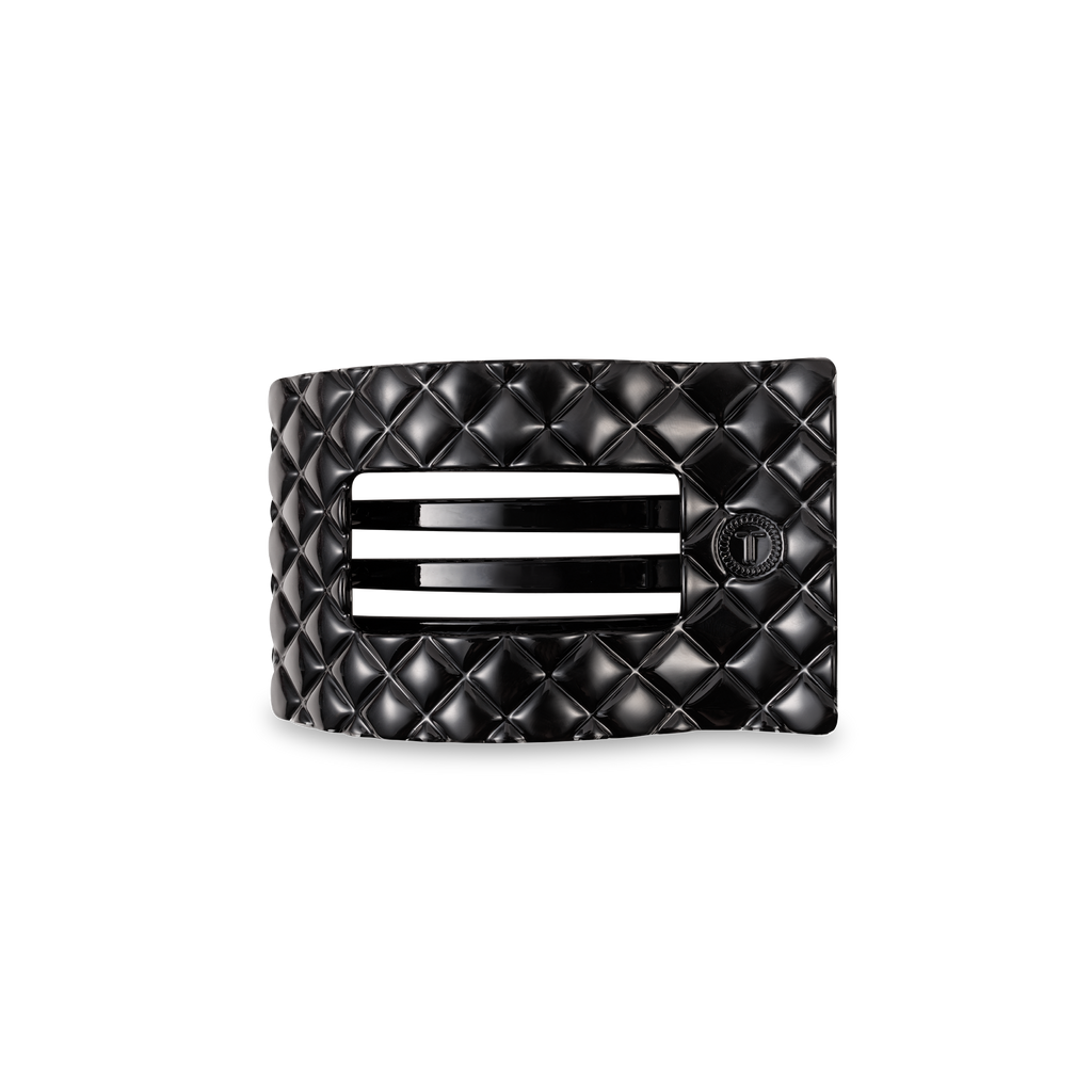TELETIES - Flat Rectangle Hair Clip | Small | Jet Black Quilted