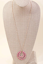 Wooden Bead Circle Pendant Long Necklace