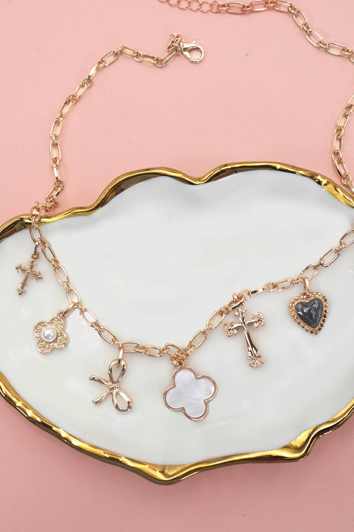CHARM NECKLACE-CLOVER BOW CROSS HEART FLOWER