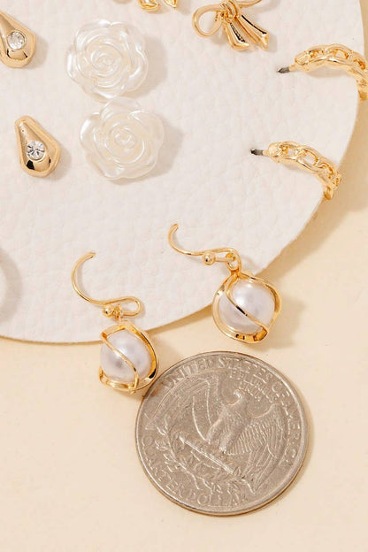 Assorted Ten Pair Rose Earrings Set