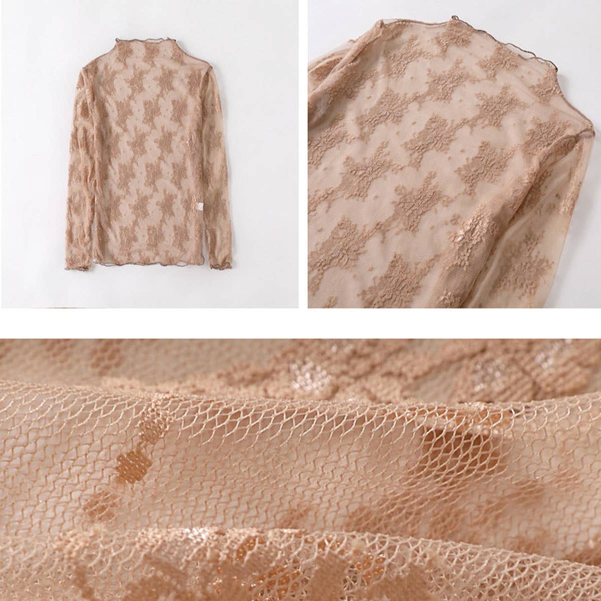 Floral Mesh Long Sleeve Lace Top (S-XL)(Multiple Color Options)