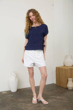 SIDE TIE LACE TRIM WOVEN TOP (S-L)